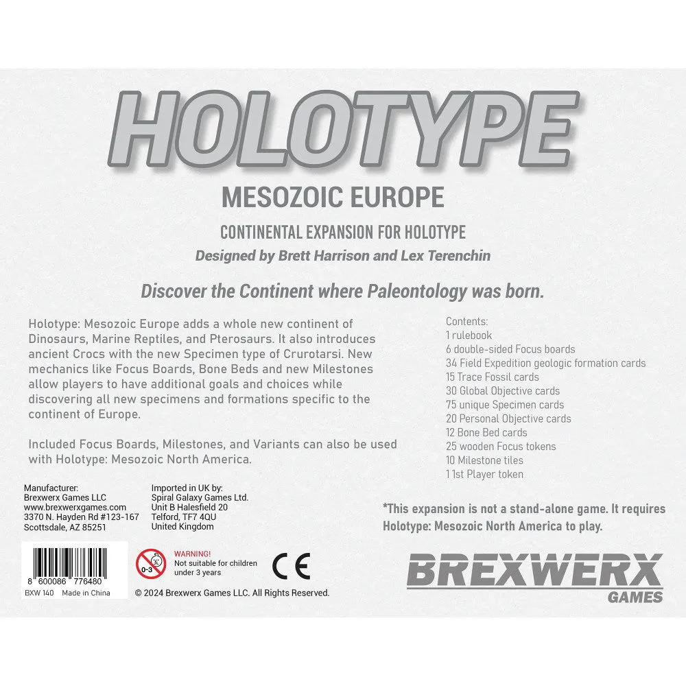 Brexwerx Games: Holotype - Mesozoic Europe Expansion - Paleontology Strategy Board Game